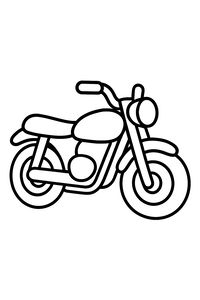 Un disegno a linee in bianco e nero di una motocicletta classica con un grande serbatoio, manubrio spesso e faro rotondo visto di lato.
