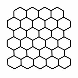 Un semplice motivo geometrico di esagoni interconnessi che formano una griglia a nido d'ape. Le linee sono spesse e decise con angoli arrotondati, creando ampi spazi bianchi all'interno di ogni cella.