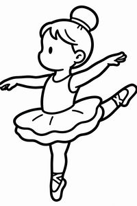 Un semplice disegno al tratto in bianco e nero di una giovane ballerina che indossa un tutù e scarpette da danza. Esegue un'arabesque stando su una gamba sola. I suoi capelli sono raccolti in uno chignon rotondo.