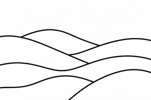 Dessin au trait simple de collines ondulantes avec des lignes courbes et fluides créant un paysage paisible à colorier